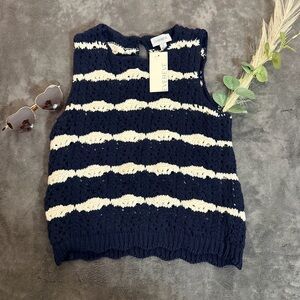 Evereve Navy and Cream Striped Knit Sleeveless Tank